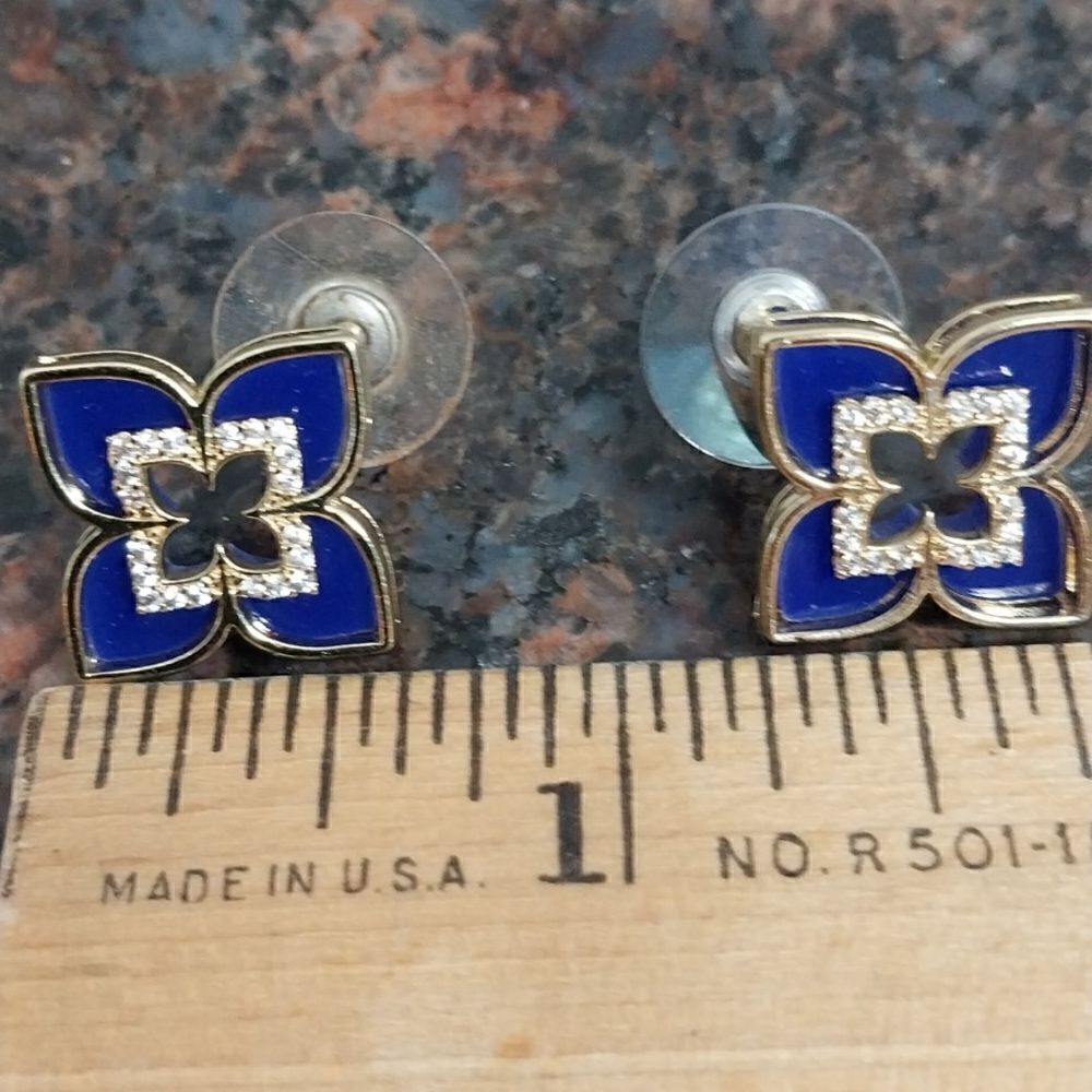 Blue Enamel and Faux Diamond Earrings...